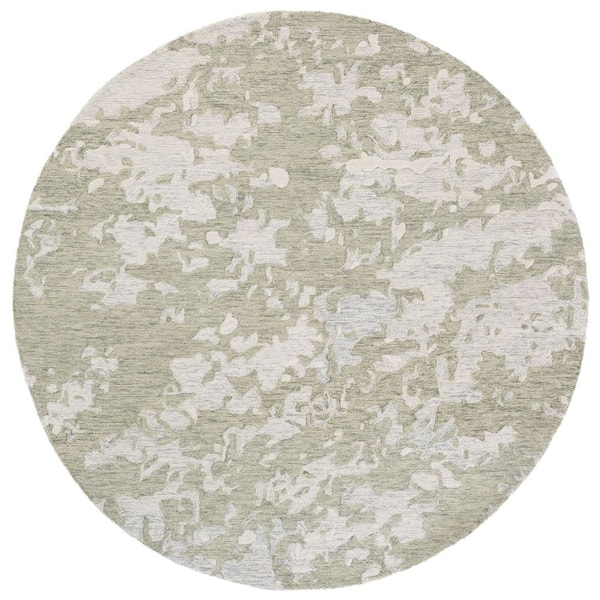 Pine 6 ft. x 6 ft. Round Sage Green/Ivory Abstract Camo Area Rug