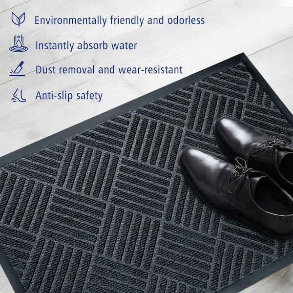 Black 17.72 in. x 29.53 in. Outdoor Rubber Anti-Slip Floor Mat, Durable and Easy-to-Clean Safety Entryway Doormat