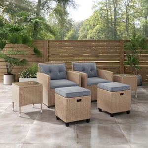 Valo Natural 6-Piece Wicker Patio Conversation Set with Gray Cushions