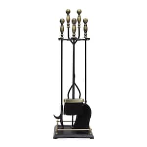 30.5 in. Tall 5-Piece Black and Antique Brass Oxford Fireplace Set Tool