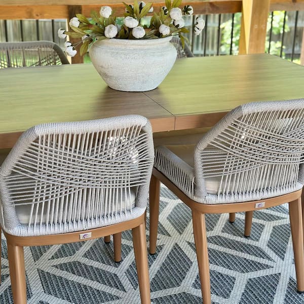 13-Piece Aluminum Outdoor Dining Set Teak Patio Furniture Set Wicker Table and Chairs with Cushions