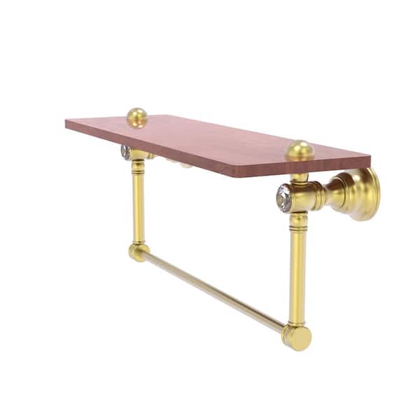 Allied Brass Carolina Crystal Collection 24-in Towel Shelf with Integrated Towel Bar in Unlacquered Brass