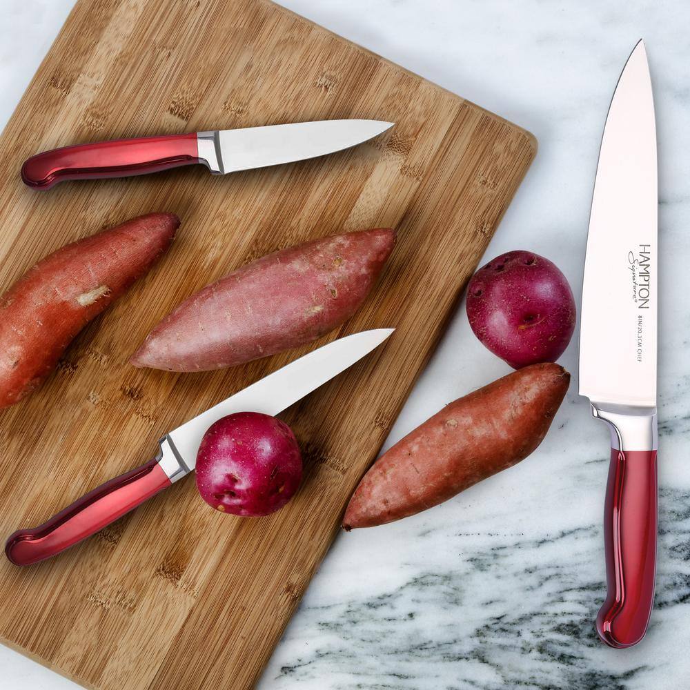 Rorik 14-Piece Red Stainless Steel Knife Block Set with Acacia Wood