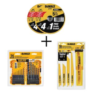 4-1/2 in. x .045 in. x 7/8 in. Metal & Stainless Cutting Wheel (10-Pack) with Black & Gold Drill Bit Set (14-Piece)