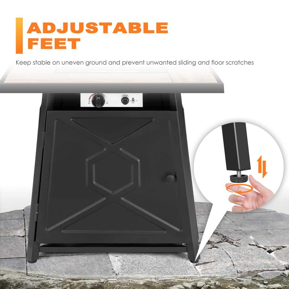 28 Inch Black Ceramic Gas Fire Pit Table with Cover