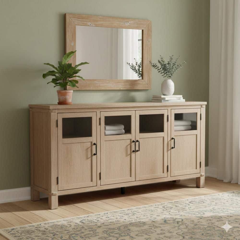 Benjara Deen Brown and Black Wood 75 in. Sideboard Cabinet with 3
