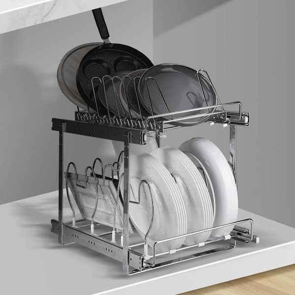 Pan and Pot Rack Chrome Plated, Standing Pot Rack, Cookie Sheet Baking Pans Tray Racks Steel Lid Holder