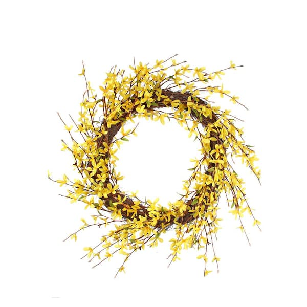 Regency International 22 in. Yellow Artificial Forsythia Twig Wreath