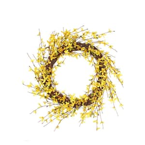 22 in. Yellow Artificial Forsythia Twig Wreath