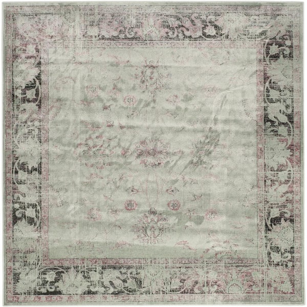 SAFAVIEH Vintage Spruce/Ivory 6 ft. x 6 ft. Square Border Distressed Area Rug