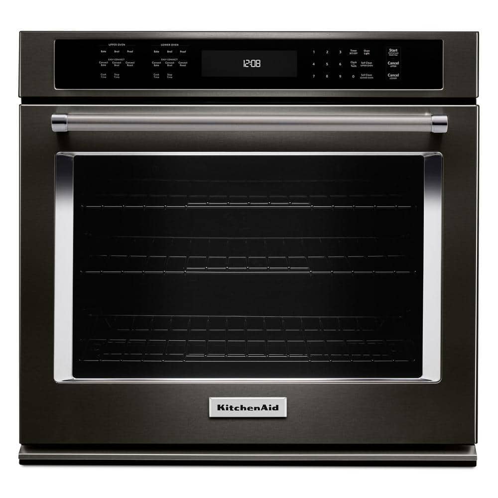 KitchenAid 27 in. Single Electric Wall Oven Self-Cleaning with Convection in Black Stainless