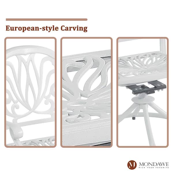 White Cast Aluminum Outdoor Patio Swivel Dining Chair Set of 2