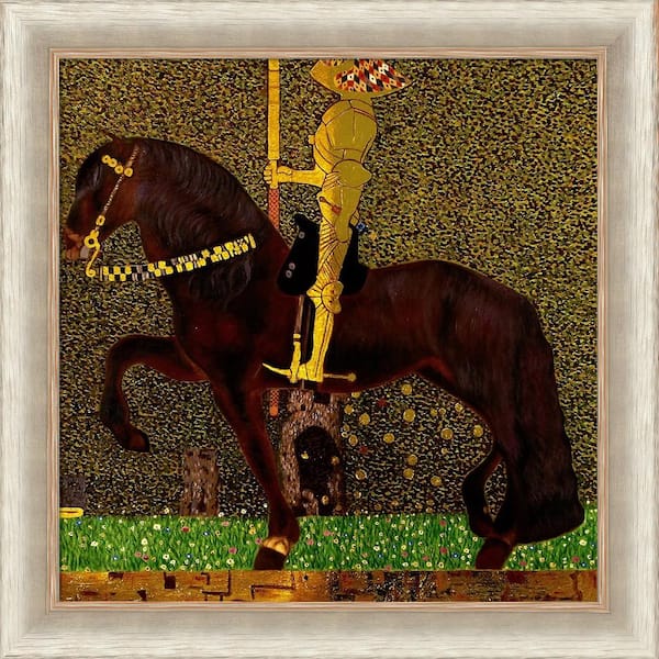 LA PASTICHE The Golden Knight by Gustav Klimt Andover Champagne Framed Animal Oil Painting Art Print 29.38 in. x 29.38 in.