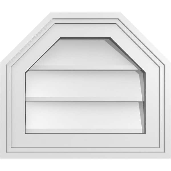 Ekena Millwork 14 in. x 12 in. Octagonal Top Surface Mount PVC Gable Vent: Decorative with Brickmould Frame
