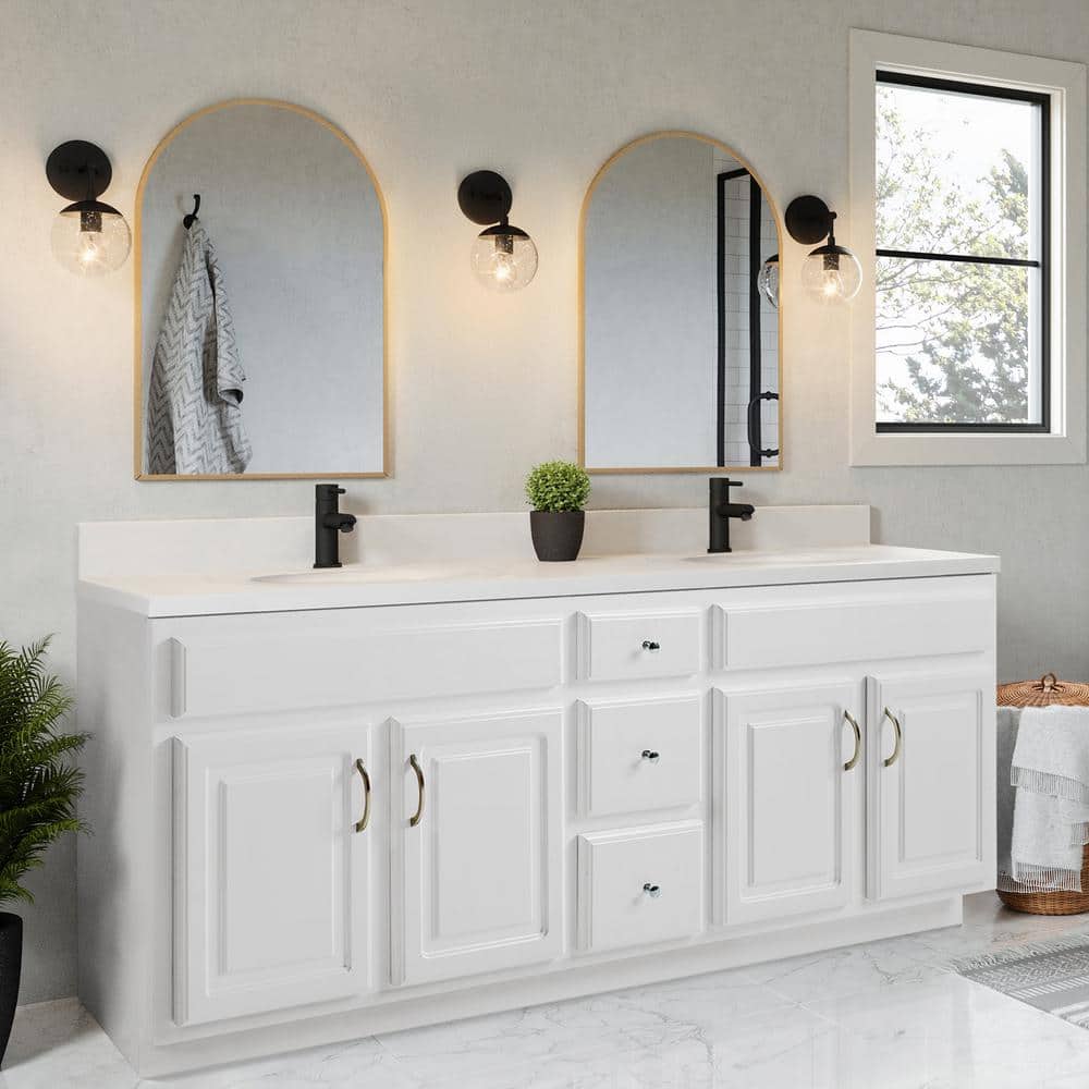 73 Inch White Cultured Marble Double Sink Vanity Top