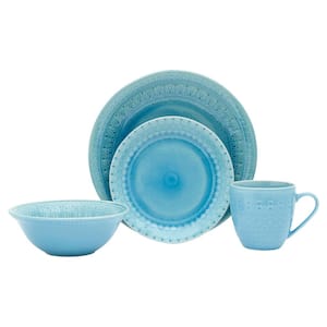 16-Piece Elegante Aqua Ceramic Dinnerware Set (Service for 4 people)