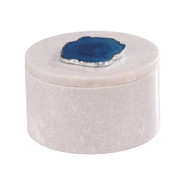 Titan Lighting Antilles 5.5 in. x 3 in. White Marble And Blue Agate Round Decorative Box