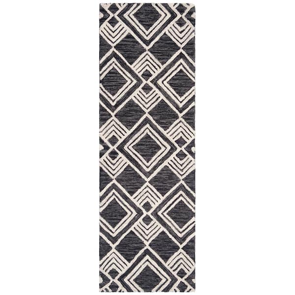 SAFAVIEH Micro-Loop Charcoal/Ivory 2 ft. x 7 ft. Multi-Diamond Geometric Runner Rug