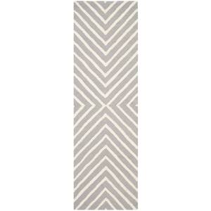 Cambridge Silver/Ivory 3 ft. x 12 ft. Geometric Striped Runner Rug