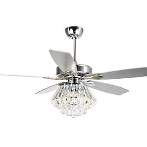 52 in. Indoor Chrome Modern Crystal Shade Ceiling Fan with Light Kit and Remote Control