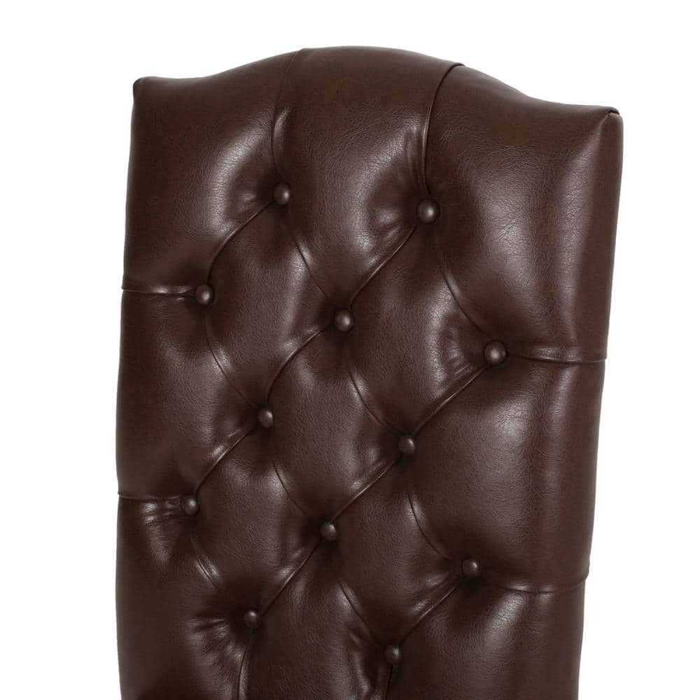 High-Back Dark Brown Faux Leather Upholstered Side Chairs, Set of 2