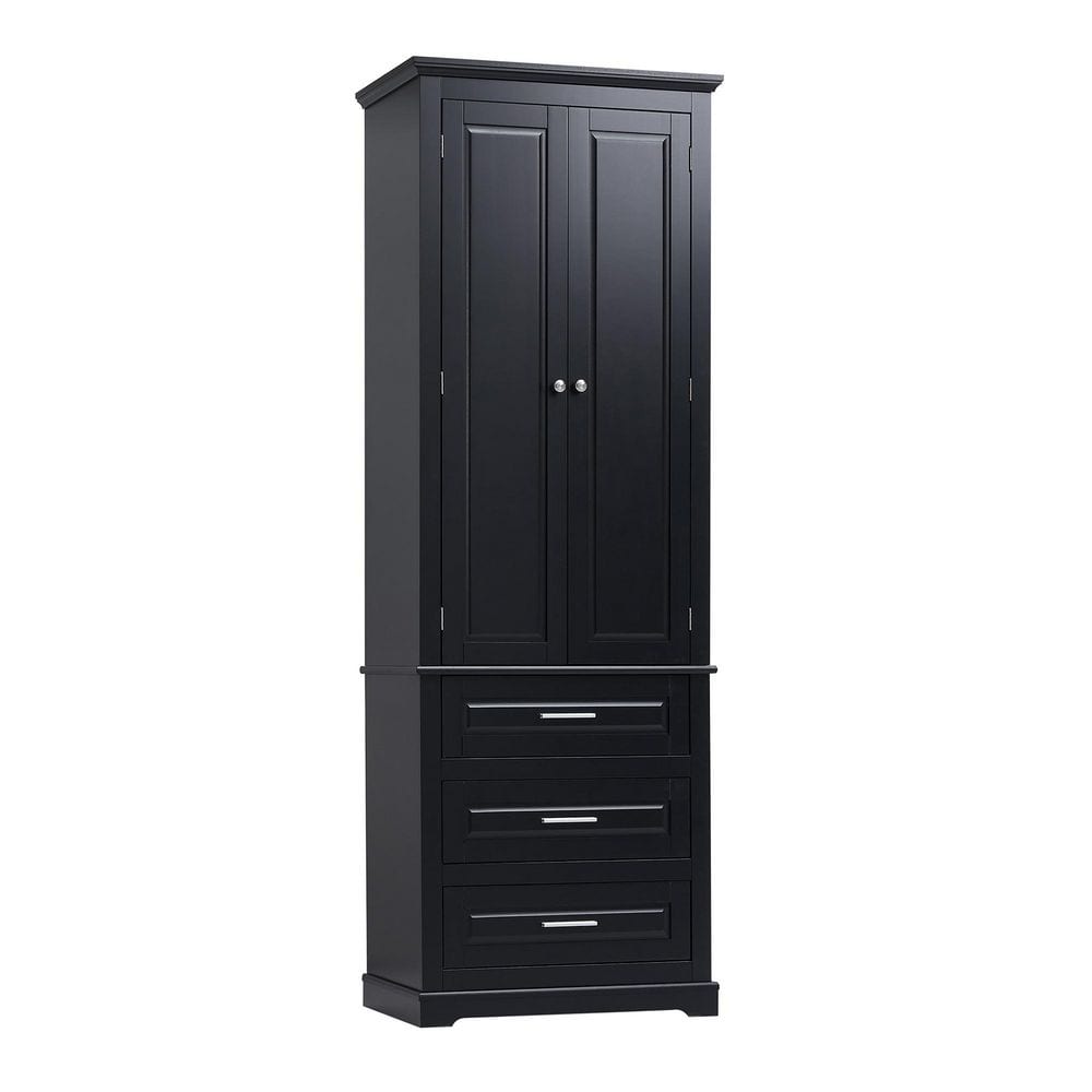 24 in. W x 16 in. D x 70 in. H Black MDF Freestanding Linen Cabinet with Door, Drawer, Adjustable Shelf price history on PriceWatchPro