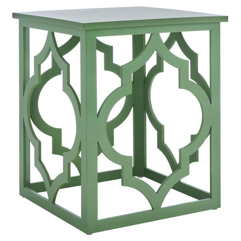 Milo Green Metal and Wood Quatrefoil End Table 26"