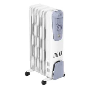 Portable Electric Oil-Filled Radiator Heater, Convection, Warm-Air Heating, 1500W with 3-Heat Setting and Wheel, White