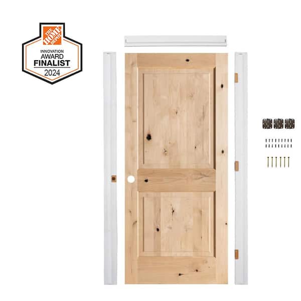 DIY 32 in. x 80 in. Knotty Alder Sq. Top Right-Hand Unfinished Wood Single Interior Door Kit w/ Quick Assemble Jamb