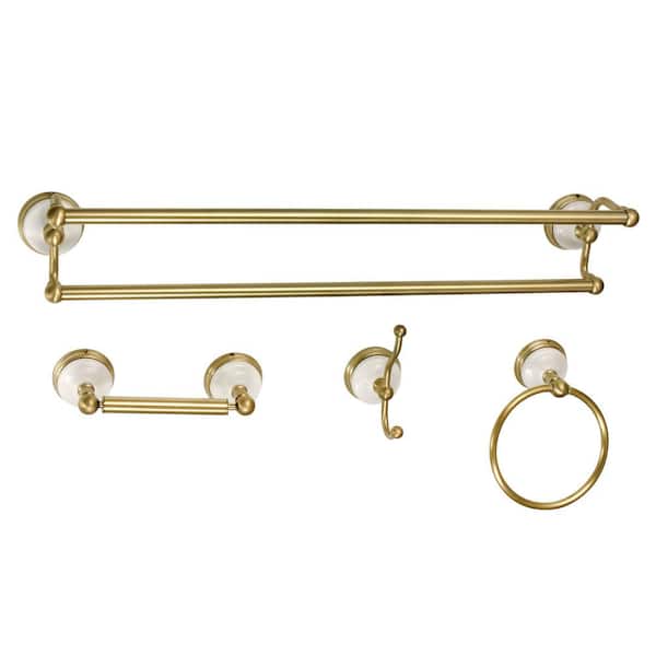 Victorian 4-Piece Dual Towel Bar Bath Hardware Set in Brushed Brass