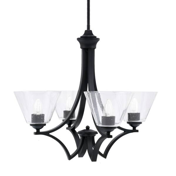 Unbranded Clevelend 4-Light Matte Black Round Chandelier with 7 in. Clear Bubble Glass Shades, No bulbs included
