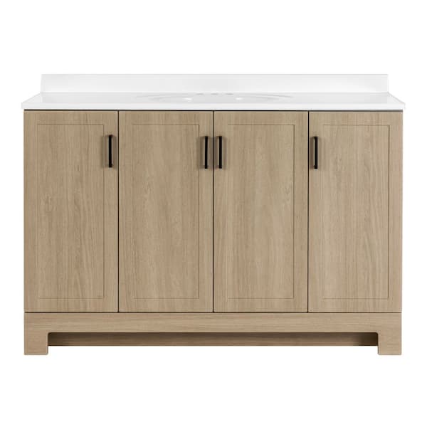 Oakley 49 in. Single Sink Beige Oak Bath Vanity with White Cultured Marble Top (Assembled)