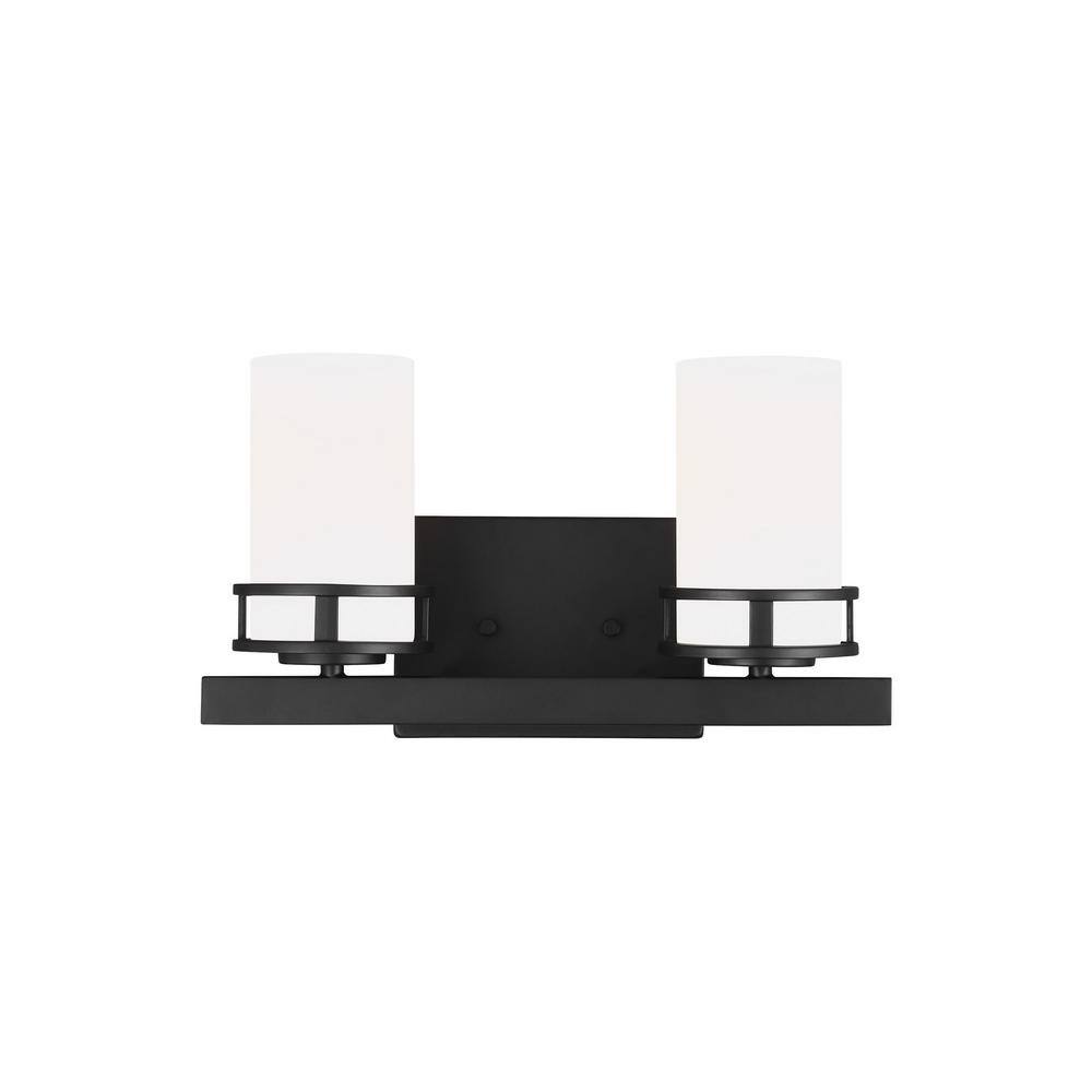 Midnight Black Robie 2-Light Vanity Fixture with Etched White Glass