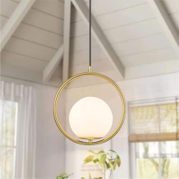 Rennnsan Roy 1-Light Gold Geometric Pendant Light with Globe Glass