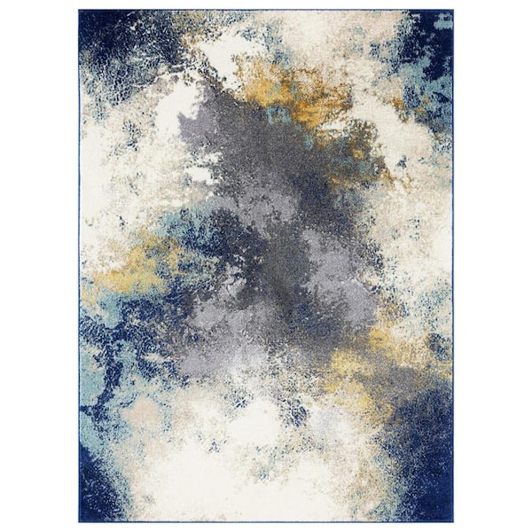Unbranded Beverly Collection Blue 8x10 Modern Abstract Polypropylene Area Rug