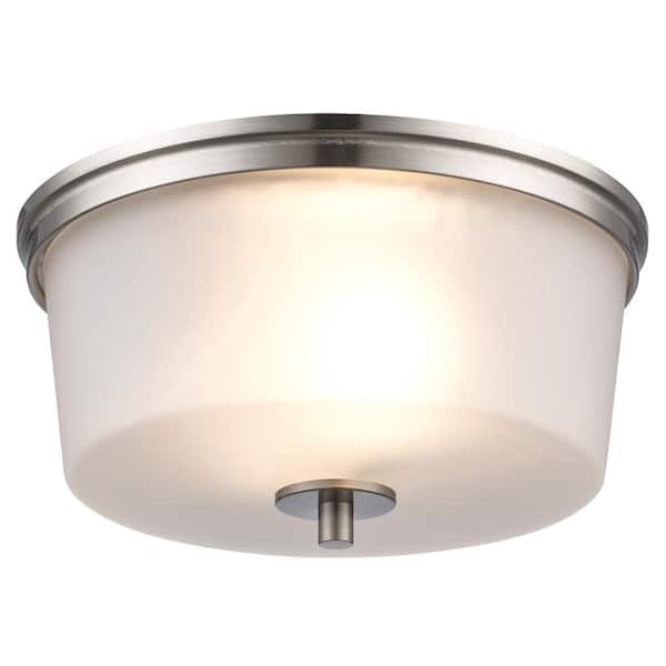 Bel Air Lighting Fusion 14 in. 2-Light Brushed Nickel Flush Mount Ceiling Light Fixture with Frosted Glass Shade