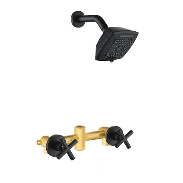 2 Handle 6-Spray Shower Faucet Kit 1.8 GPM with Ceramic Disc Valves Brass Rain Wall Mount Shower System Set Matte Black
