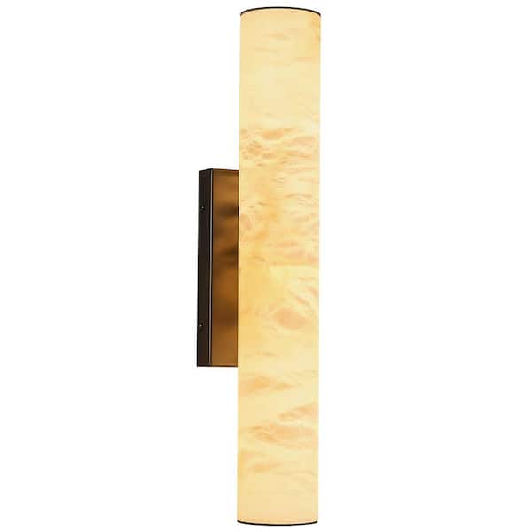 Natural Alabaster 20 in. 1-Light Modern Black LED Spanish Marble Wall Light Cylinder Wall Sconces (S-1Pack)