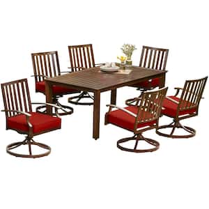Bridgeport 7-Piece Aluminum Motion Outdoor Dining Set with Red Cushions