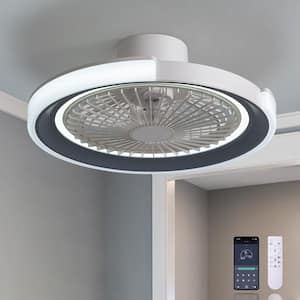 12 in. Blades Indoor Modern White Caged Ceiling Fan with Dimmable LED Light Small Low Profile Ceiling Fan with Remote