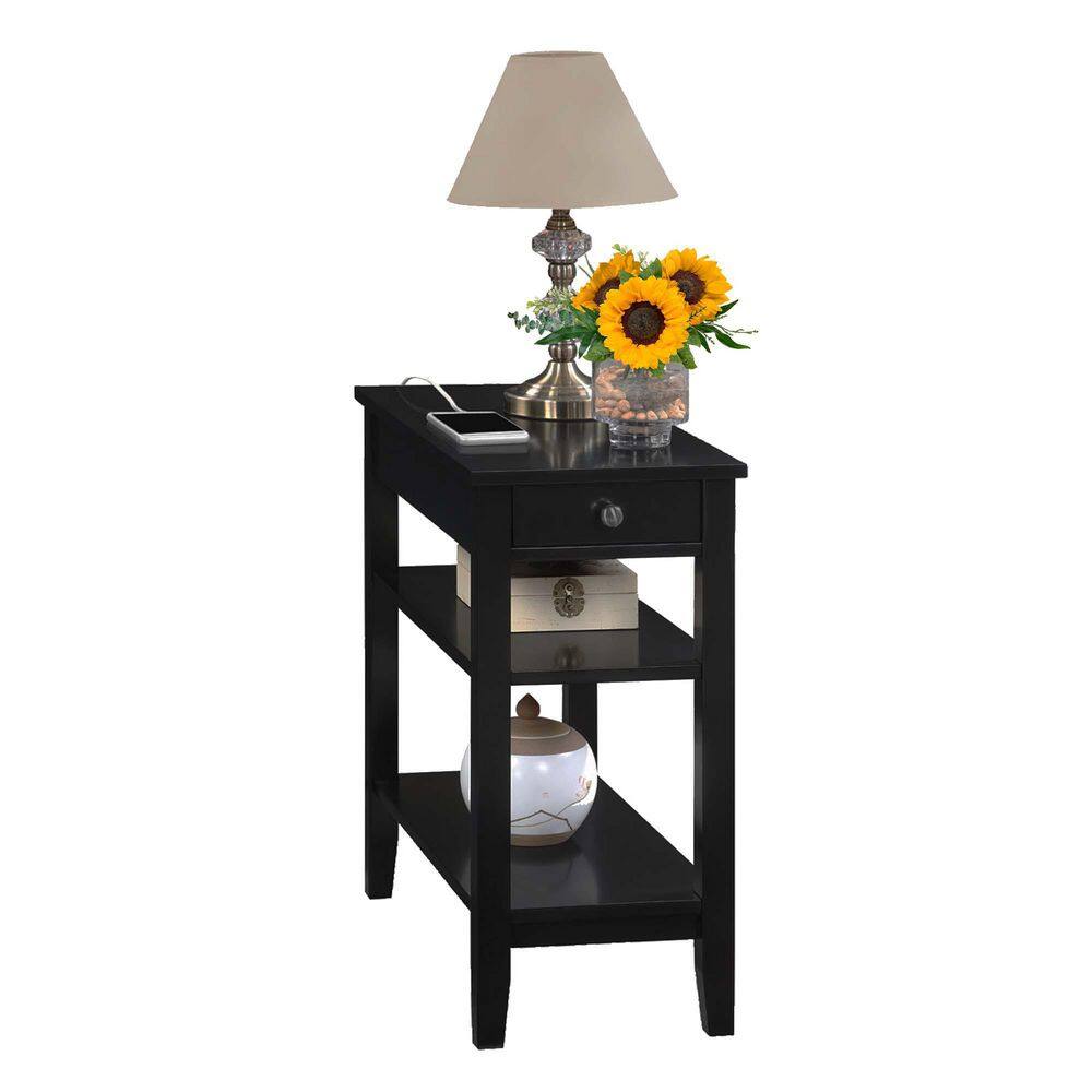 Black Wood and Metal Chairside End Table with Charging Station
