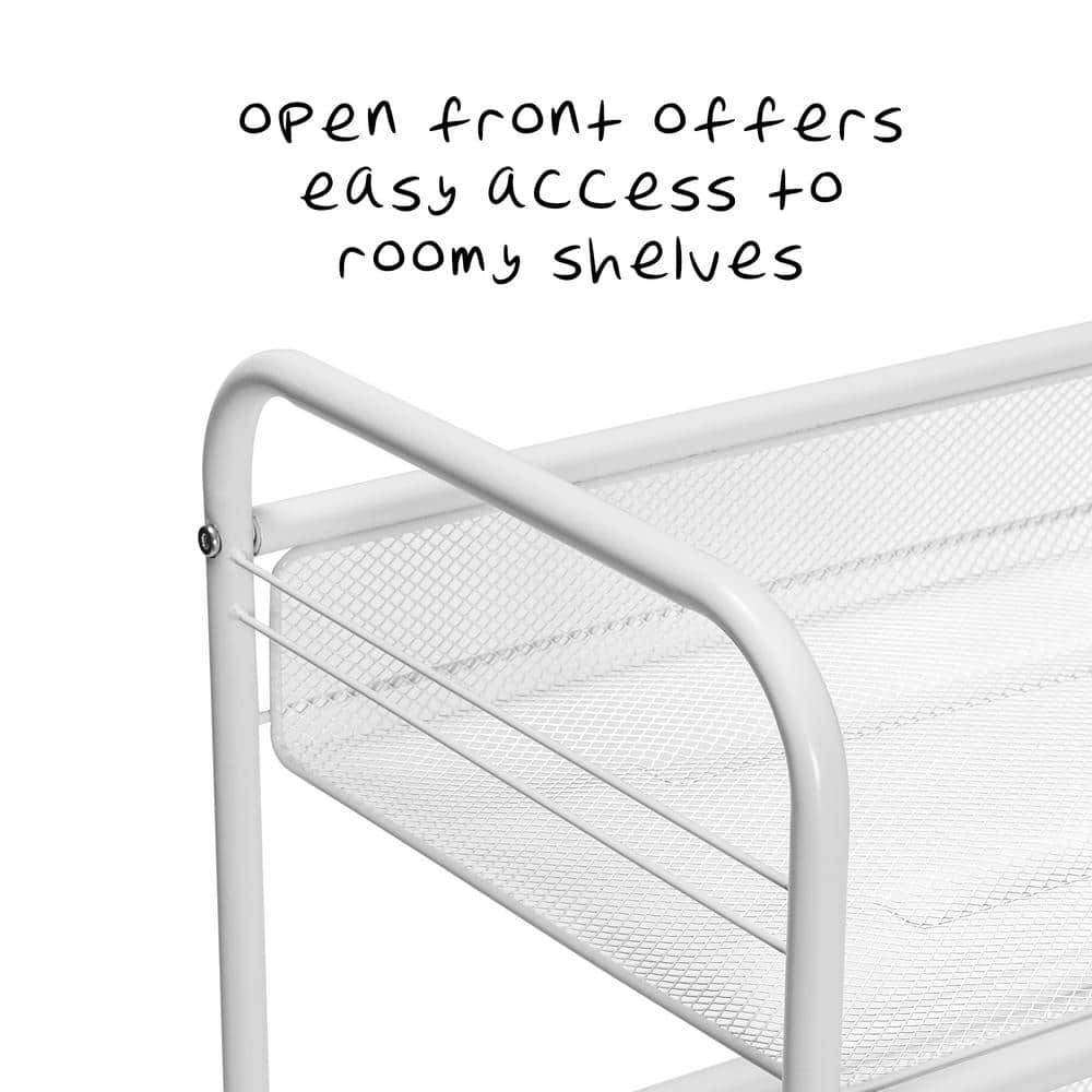 White 3-Tier Steel Wire Rolling Storage Cart with Lockable Casters
