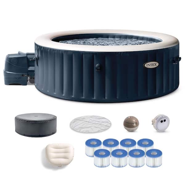 PureSpa Plus 4-Person Inflatable Bubble Jet Hot Tub and Replacement Filters (8 -Pack)