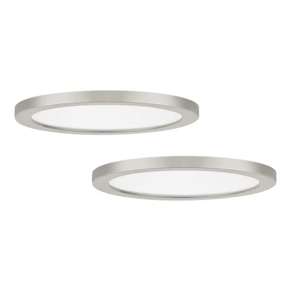 Commercial Electric 13 in. New Ultra-Low Profile Edgelit 5CCT Selectable LED Flush Mount Brushed Nickel (2-Pack)