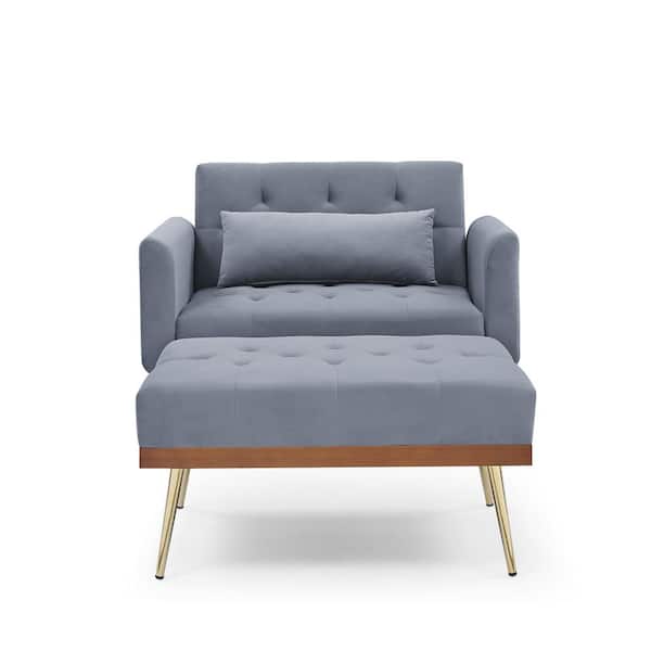 ATHMILE Gray Recline Sofa Chair with Ottoman (Set of 1)