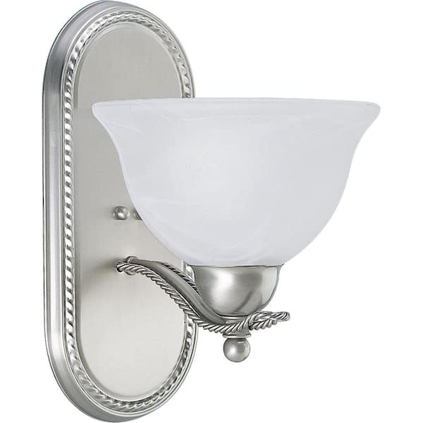 Progress Lighting Avalon Collection 1-Light Brushed Nickel Alabaster Glass Traditional Bath Vanity Light