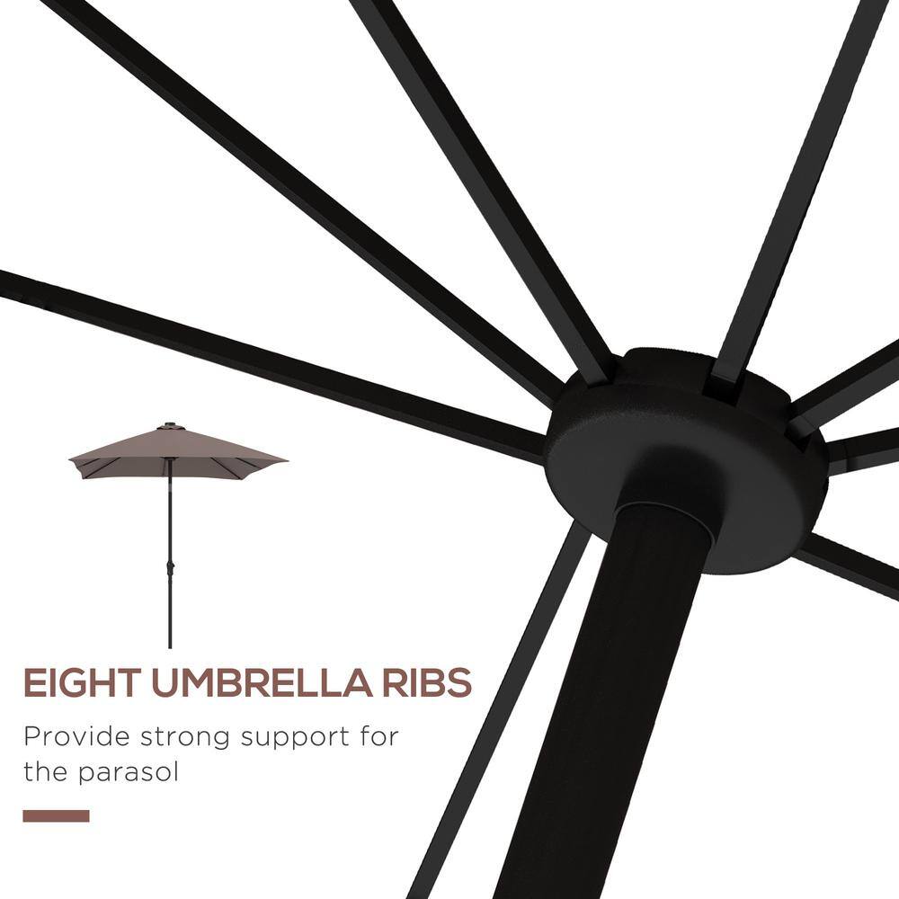 Tan Solar LED Patio Umbrella with Crank and Tilt