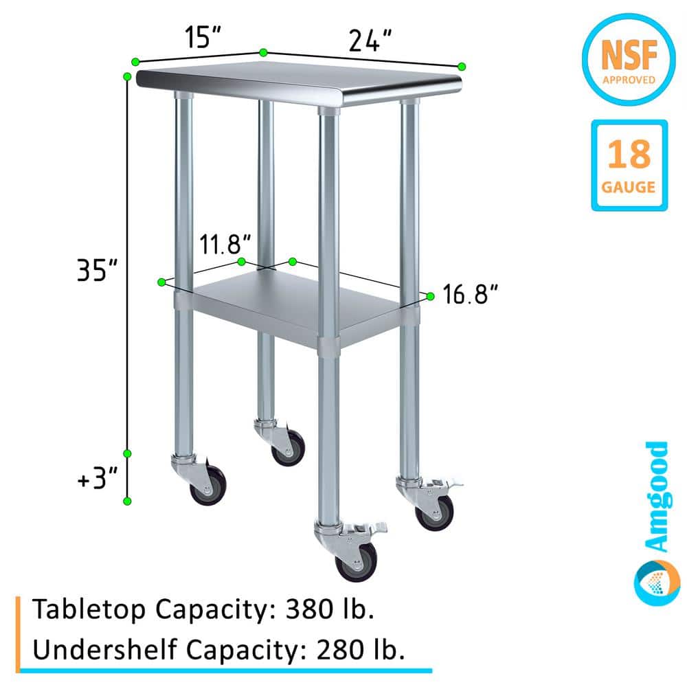 15" x 24" Stainless Steel Utility Work Table with Casters