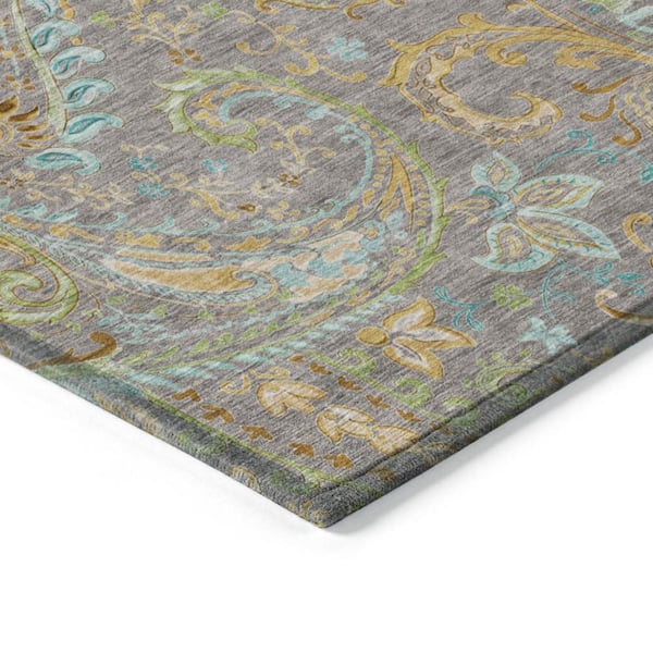 Taupe 2 ft. x 3 ft. Woven Paisley Polyester Rectangle Indoor/Outdoor Area Rug