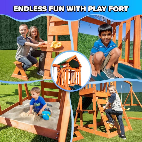 SPORTSPOWER Scottsdale Wood Swing Set with Slide, Sandbox